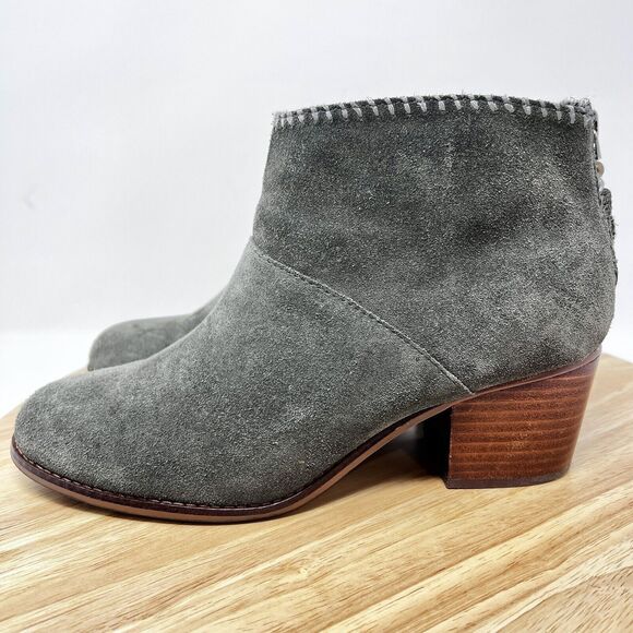 Toms Leila Suede Ankle Booties Block Heel Women's 9 Gray Tassel - Picture 4 of 11